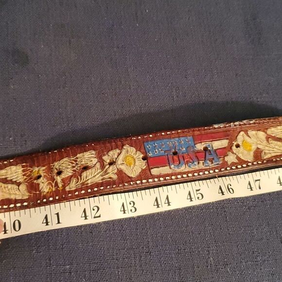 Vintage 70s Tooled Leather USA Belt With Eagle - Picture 6 of 7